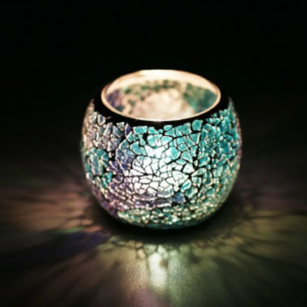 Mosaic Glass Votive Candle Tea Light Candelabra Candlestick Mood Light Lamp Shade Scented Candleholder Festive Decor 5-set