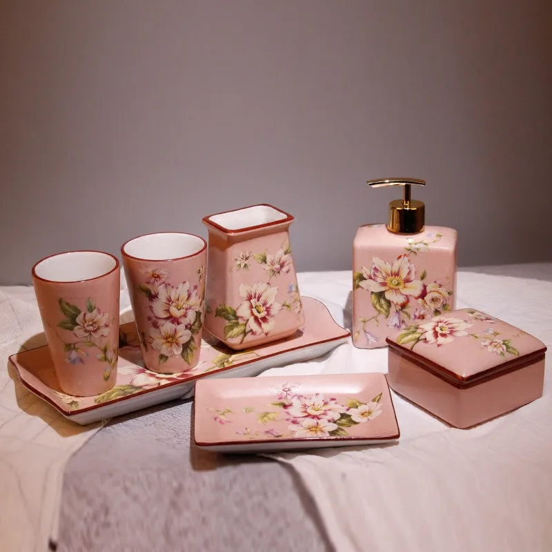 Аксессуары для ванной набор керамическое мыло, мыльница зубная щетка с дозатором чашка Европейский стиль дизайн розовый высокое качество свадебные подарки