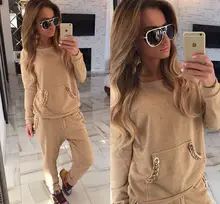 2017 New Print Women’s Tracksuits O-Neck Set Suits For Women hoodies sweatshirt for women long pants lady female Solid