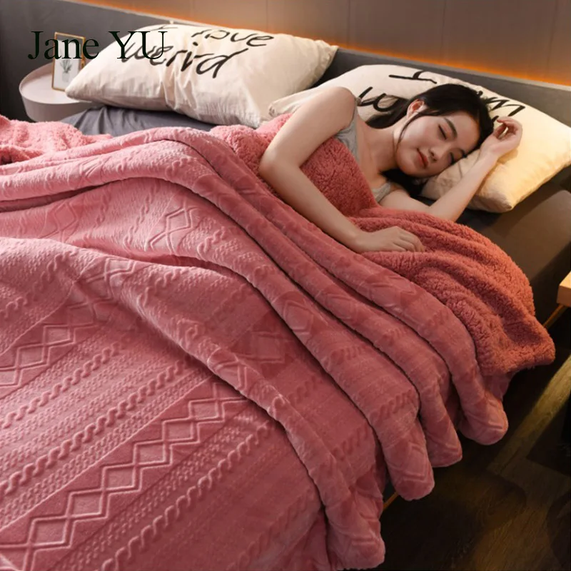 JaneYU Insnet red AB edition carved cashmere wool blanket office nap quilt single double coral velvet blanket - Цвет: As shown in the figu