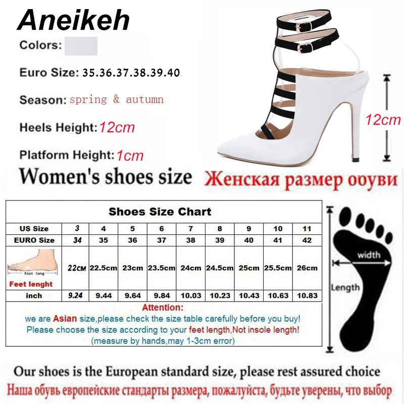 Aneikeh/Новинка; пикантные женские босоножки с острым носком и ремешком на щиколотке на тонком каблуке с вырезами; женские разноцветные босоножки на высоком каблуке