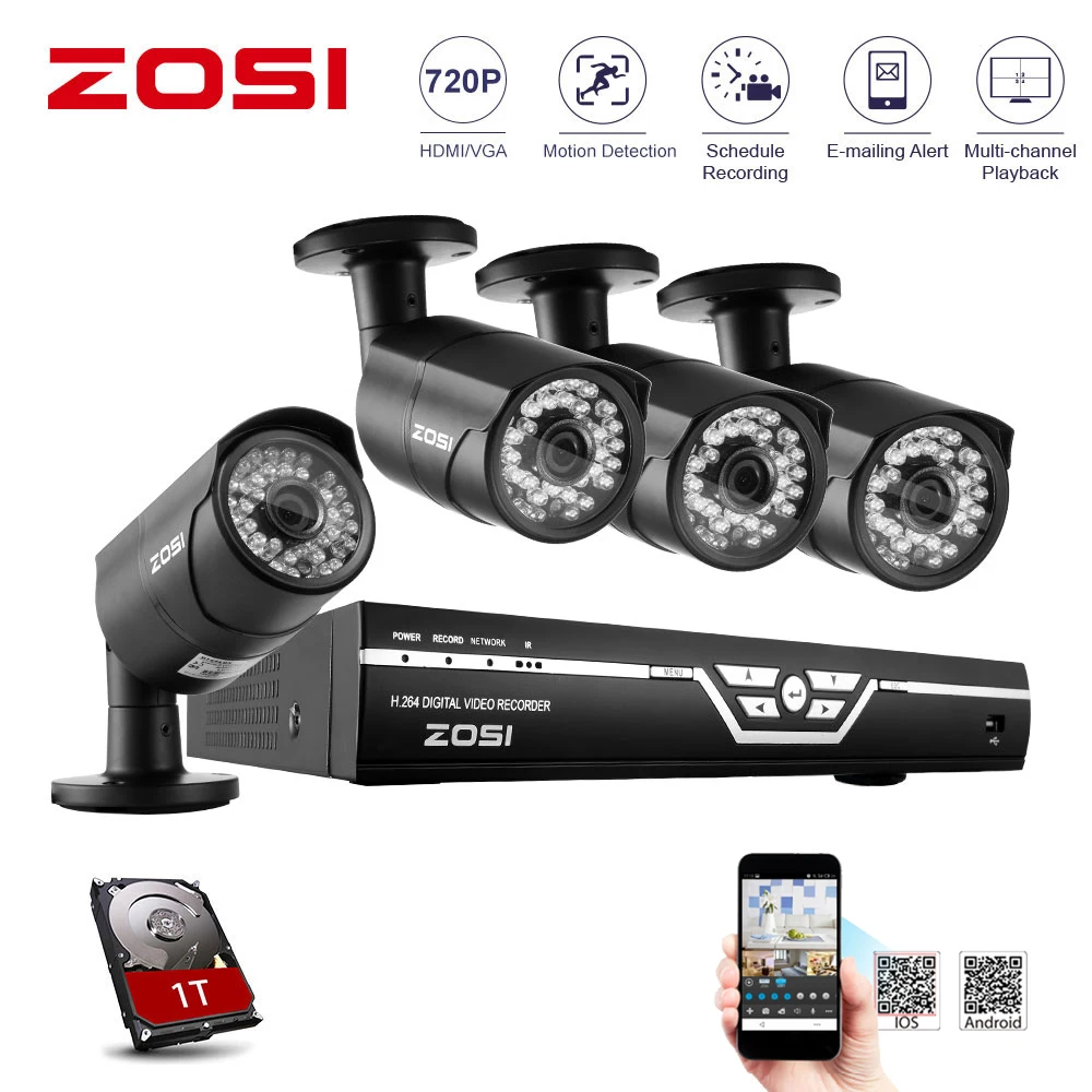 

ZOSI CCTV camera System 8CH 720P AHD Security Camera DVR Kit CCTV Waterproof Outdoor Home Video Surveillance System HDD