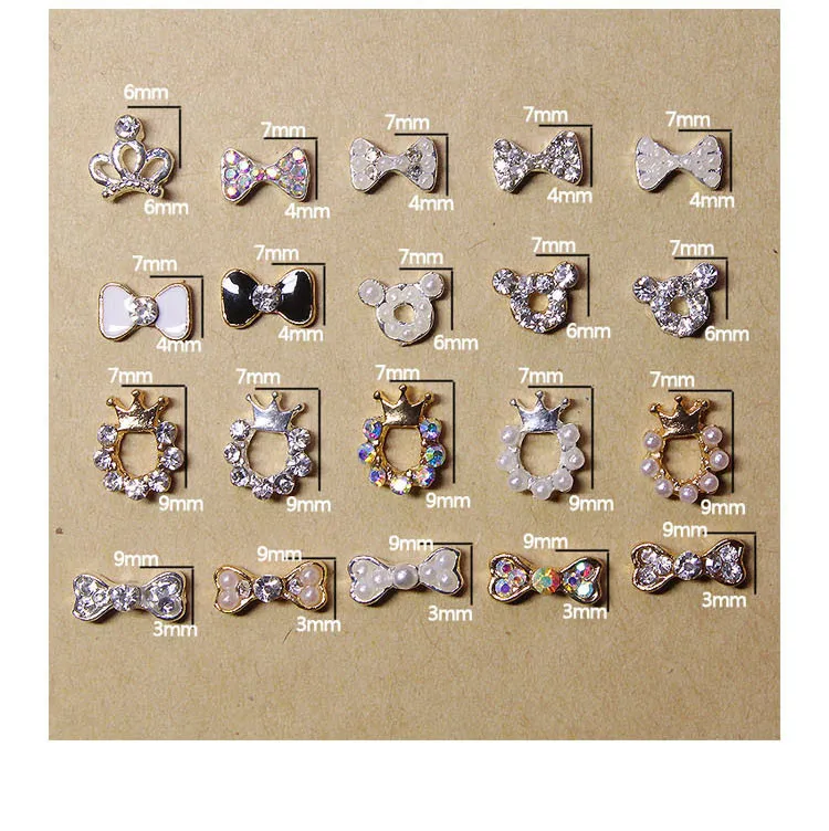 10 шт. галстук-бабочка корона дизайн золото серебро сплав 3d дизайн ногтей украшения Стразы Новое поступление NP013