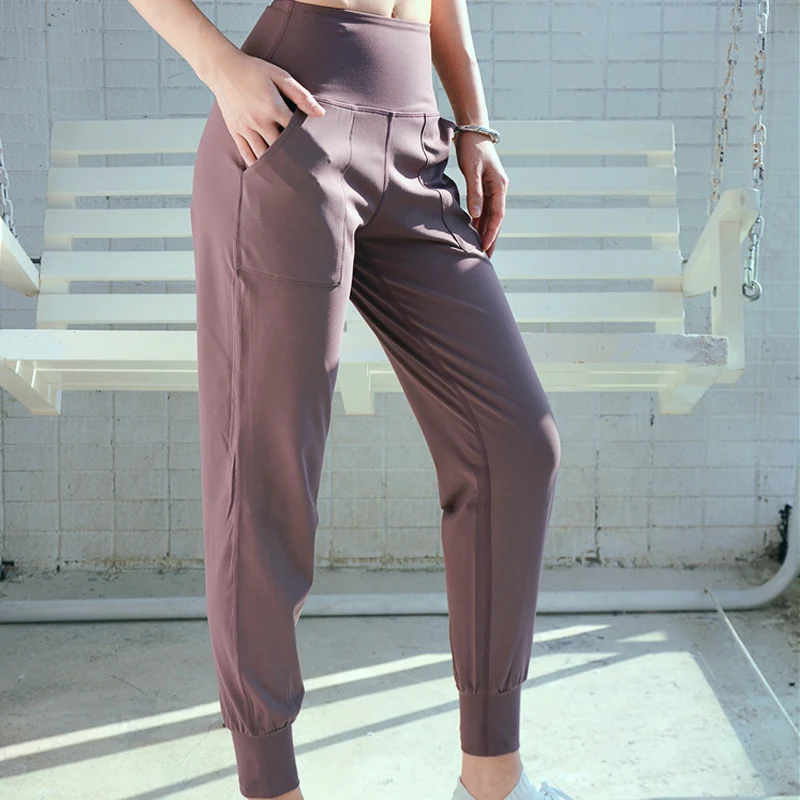 Свободные спортивные штаны для женщин, Бесшовные штаны для спортзала с высокой талией, женские тренировочные штаны для фитнеса с карманом