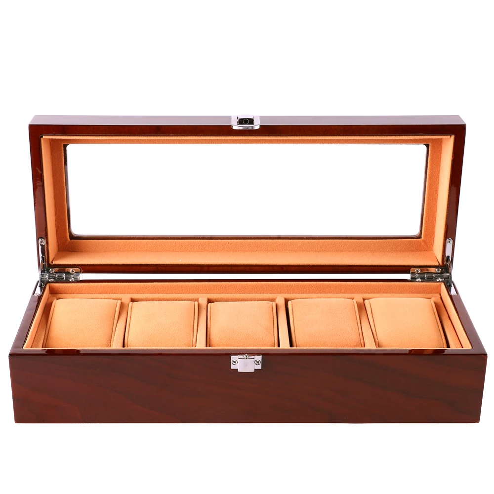 

Watch Case for Men 5 Slots Solid Wood Storage Organizer Display Box Exquisite Durable High Quality Watch Case Jewelry Display