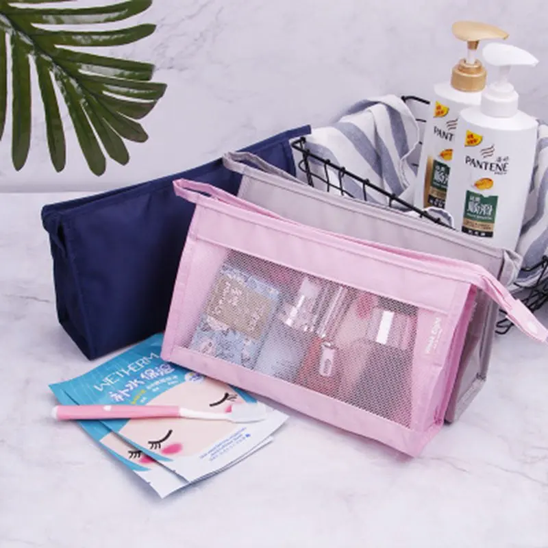 

Cartoon Flamingo Cosmetic Bag Solid Color Travel Trunk Women Makeup Bag Zipper Make Up Organizer Storage Pouch Toiletry Kit Box