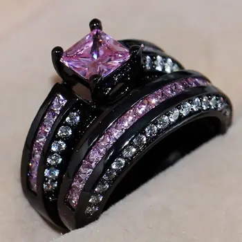 

5ct 6mm Size 5-11 Fashion Jewelry 10kt black gold filled Pink AAA CZ Simulated stones Women Engagement Wedding Band Ring gift