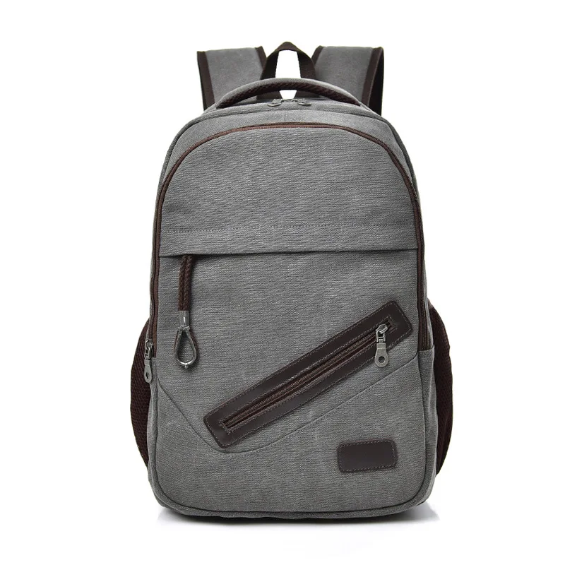 Men Male Canvas Backpack Gray Casual Rucksacks 15inch Laptop Backpacks