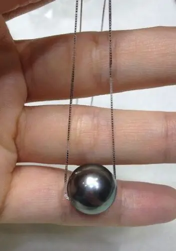 

jewerly Selling> AAA 10-11 mm round south sea natural black pearl pendant necklace 18''>free shipping