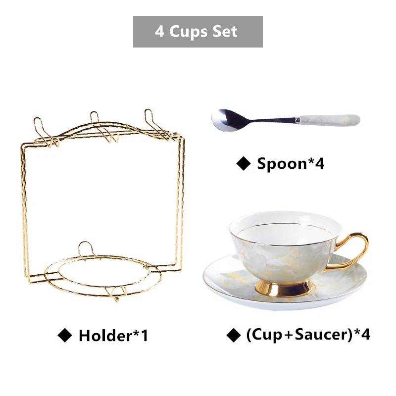 4Cups n Holder Gray Мраморный фарфоровый чайный сервиз из костяного фарфора, современный чайный сервиз, керамическая кружка, сахарница, сливочник, чайный горшок, вечерние стаканы для напитков - Цвет: 4Cups n Holder Gray
