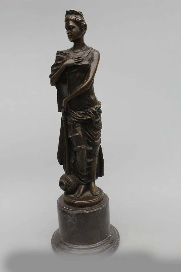 

13"Western Art sculpture Bronze Marble Stand Belle Girl Women sculpture Statue