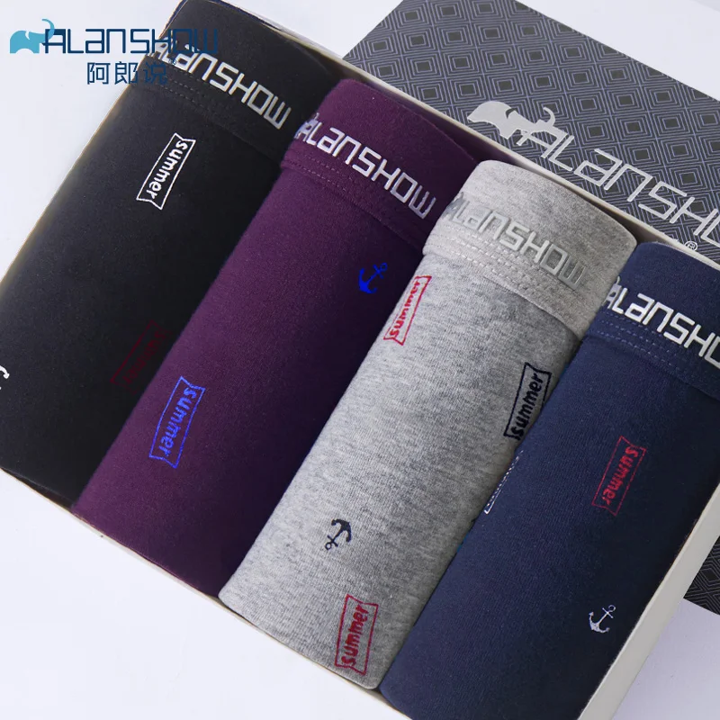 ALANSHOW 4Pcs/lot Mens Underwear Soft Boxers Modal Boxer Men Solid