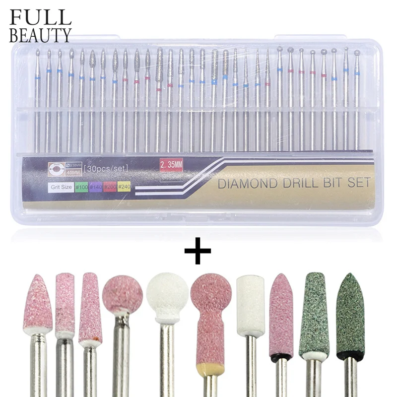 

Full Beauty 40pcs Diamond+Ceramic Stone Milling Cutter Sets Nail Drill Bit Accessory Electric Manicure Salon Nail Files CH061