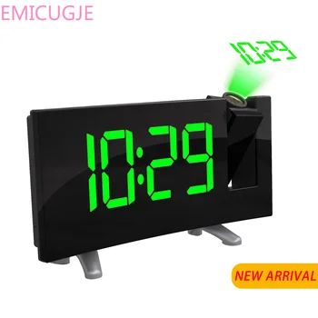

Display Wide Curved Screen USB Charge 180 Degree Table Wall FM Radio Clock Digital Projector Radio Alarm Clock Snooze Timer LED