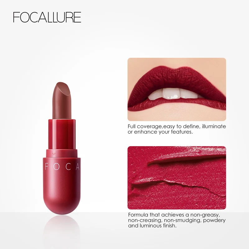 FOCALLURE, 5 шт., матовая губная помада, набор, водостойкая, стойкая, красного, коричневого цвета, для женщин, красота, макияж губ, бархатная губная помада