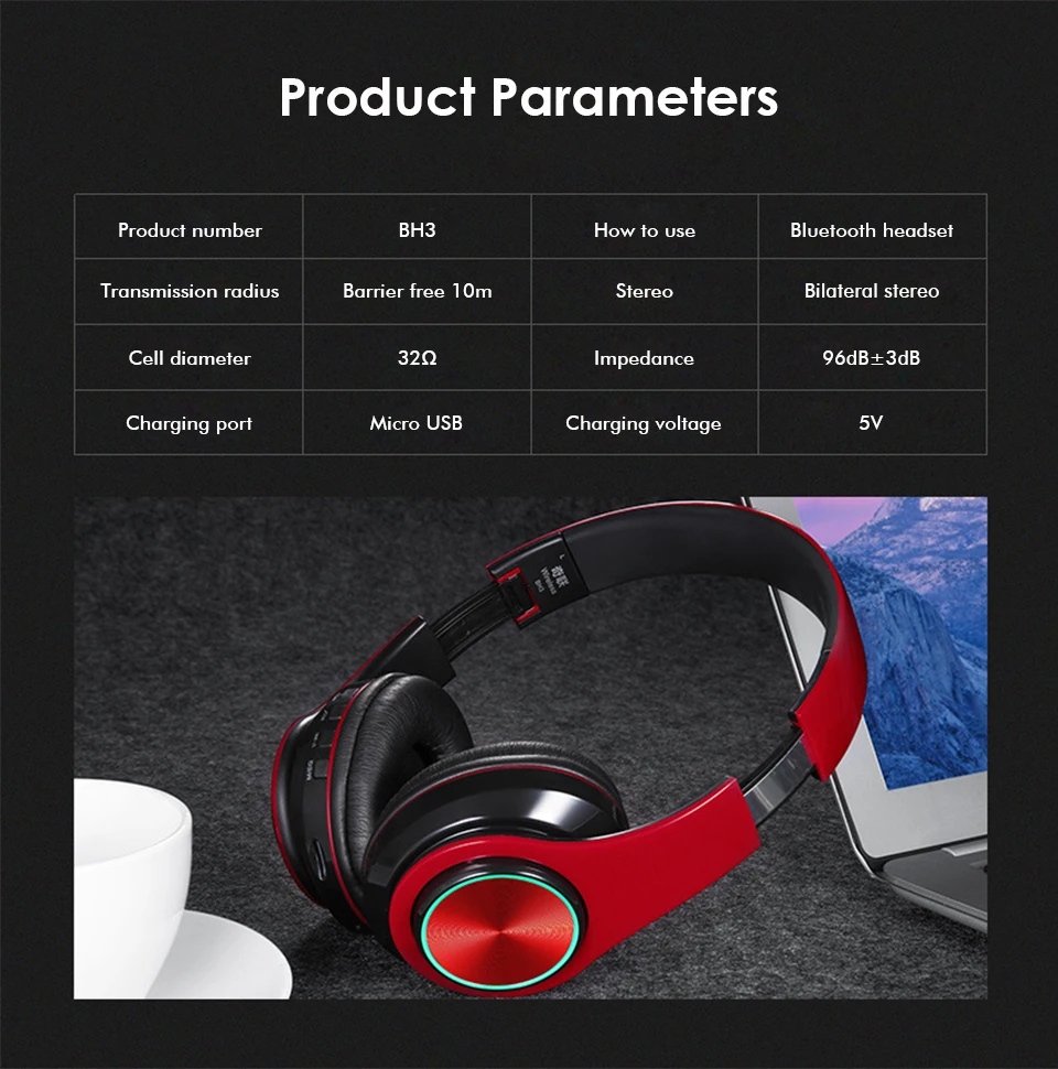 Bluetooth Headphone Luminous Wireless Headphones Bluetooth Bass Headset With Microphone  mp3 player for iphone samsung galaxy (16)