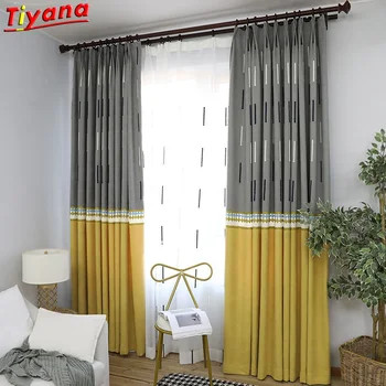 

Factory Direct Solid Striped Sheer Nordic Modern Stitch Curtain Living Room Fabric Yellow Grey Blackout Curtain for Bedroom *30