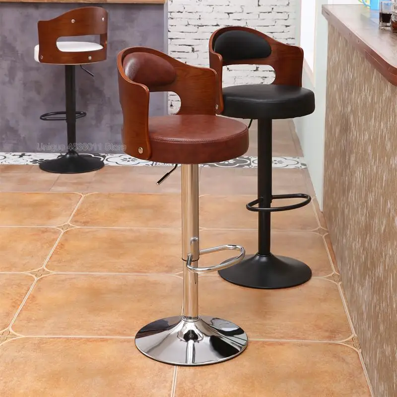 10%Solid wood bar stool European bar stool home retro backrest lift rotating high stool front desk cashier bar chair