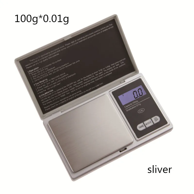 200 г x 0,01 г цифровые карманные весы мини лабораторные весы чай украшения весы 0,01 г калибровка электронные весы - Цвет: Silver