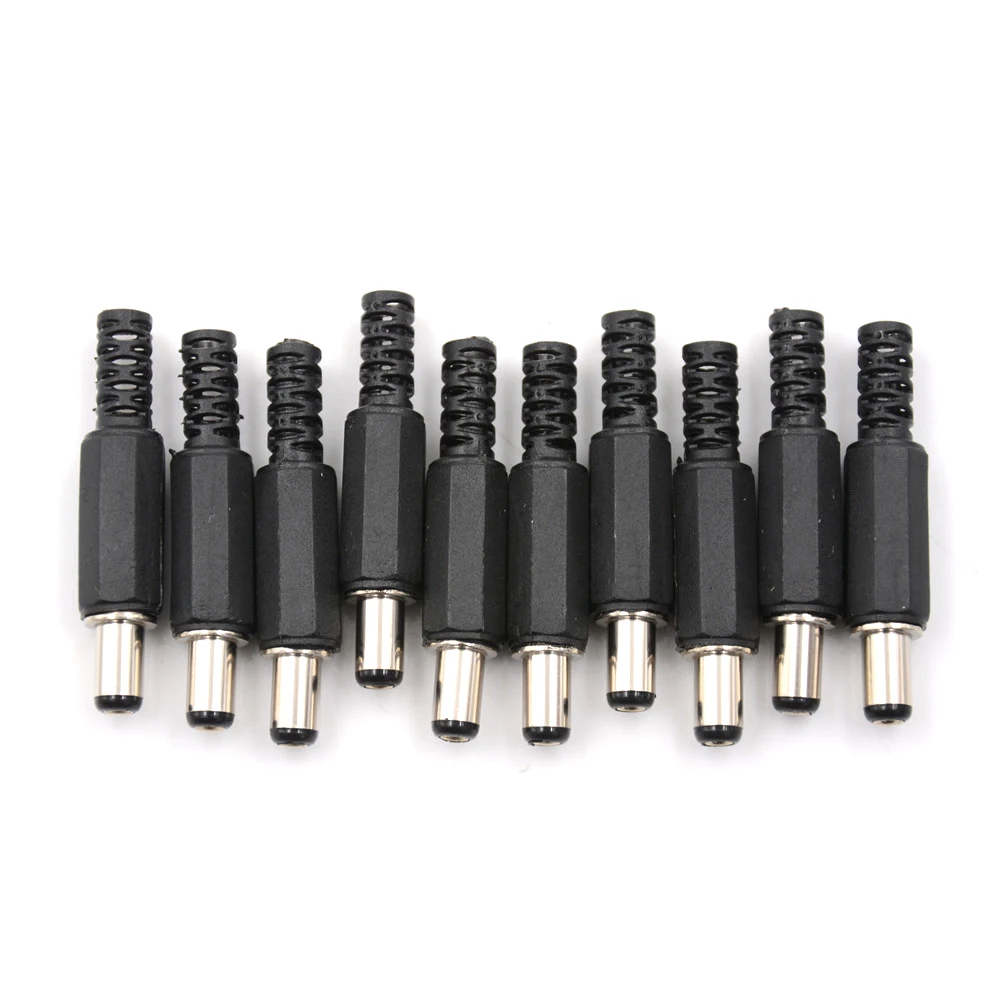 

10Pcs 2.1mm x 5.5mm Male DC Power Plug Socket Jack Connector Black Plastic Cover Best Quality