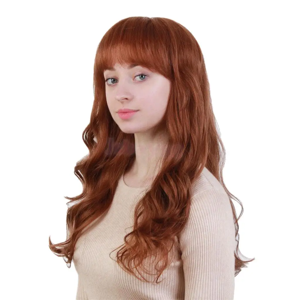 Light Brown Human Hair Wigs Long Curly Body Wavy Layered Wig for Women short inclined bang layered shaggy slightly curly human hair wig