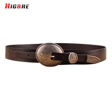 HIGBRE Vintage Genuine Leather Wide Belts For Women 2017 Luxury Designer Brand High Quality Belt Buckle Cinto Feminino Couro