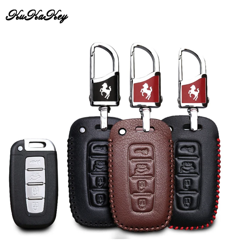 

KUKAKEY Car Key Case For KIA K5 Sportage Sorento Forte SHUMA BORREGO Genuine Leather 4 Button Remote Smart Car Key Bag Holder