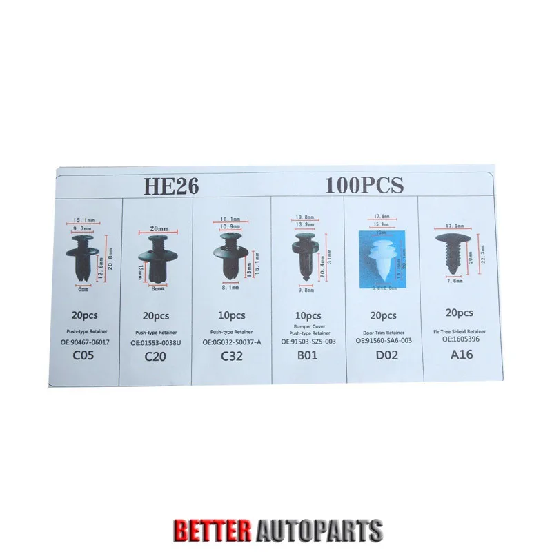 6 Size100pc Clip Trim Car Push Pin Rivet Bumper Door Panel Retainer Assortment