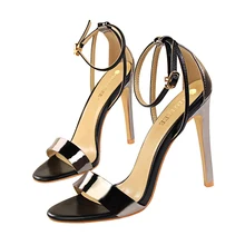 New Concise Peep Toe Buckle OL Office Shoes Women Sandals Fashion Solid Patent Leather High Heels Show Thin Brand Women's Shoes facndinll fashion patent leather summer shoes woman 2018 new peep toe high heels grace square heel women office dress sandals
