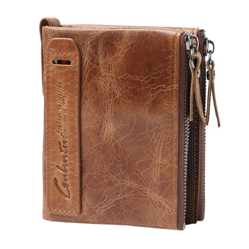 

GUBINTU Men leather Wallet Short vintage brown folded soft wallet purse