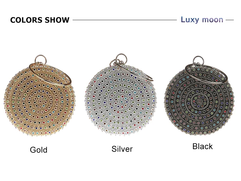 Round ball Evening Bag luxury rhinestone Purse clutch Colorful Diamond Wedding Clutches Gold Silver chains Handbags ZD1307