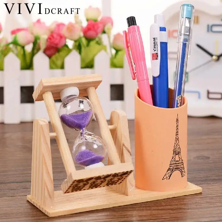 Vividcraft креативный таймер деревянная ручка держатель с офисным столом аксессуары скраб Настольный держатель для карандашей канцелярская ручка подставка