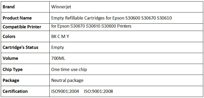 WINNERJET 700 мл Пустой многоразового картридж для Epson s30600 S30670 S30610 принтеры