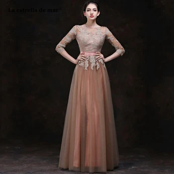 

Wedding dress guest2021 new new Scoop lace 3/4 sleeve A Line champagne braidmaid dresses long gaun pesta dewasa