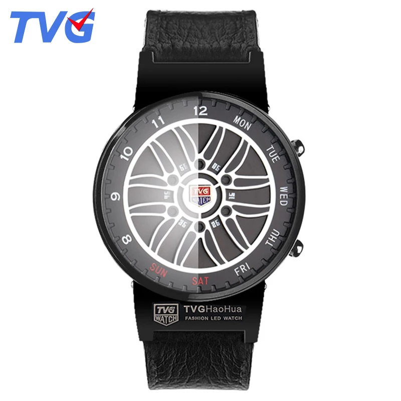 

X6 Hot Sale Brand TVG Fashion LED Watch Steel Case Black Silicone Strap Wristwatches Unique Display Time Waterproof