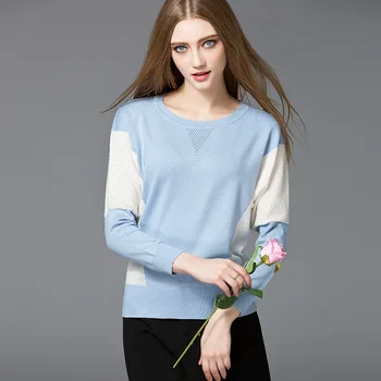 

Europe New Spring Autumn Women's High Fashion Loose Patchwork O-Neck Long Bat Sleeve Knitted Sweater Female Plus Size Pullover