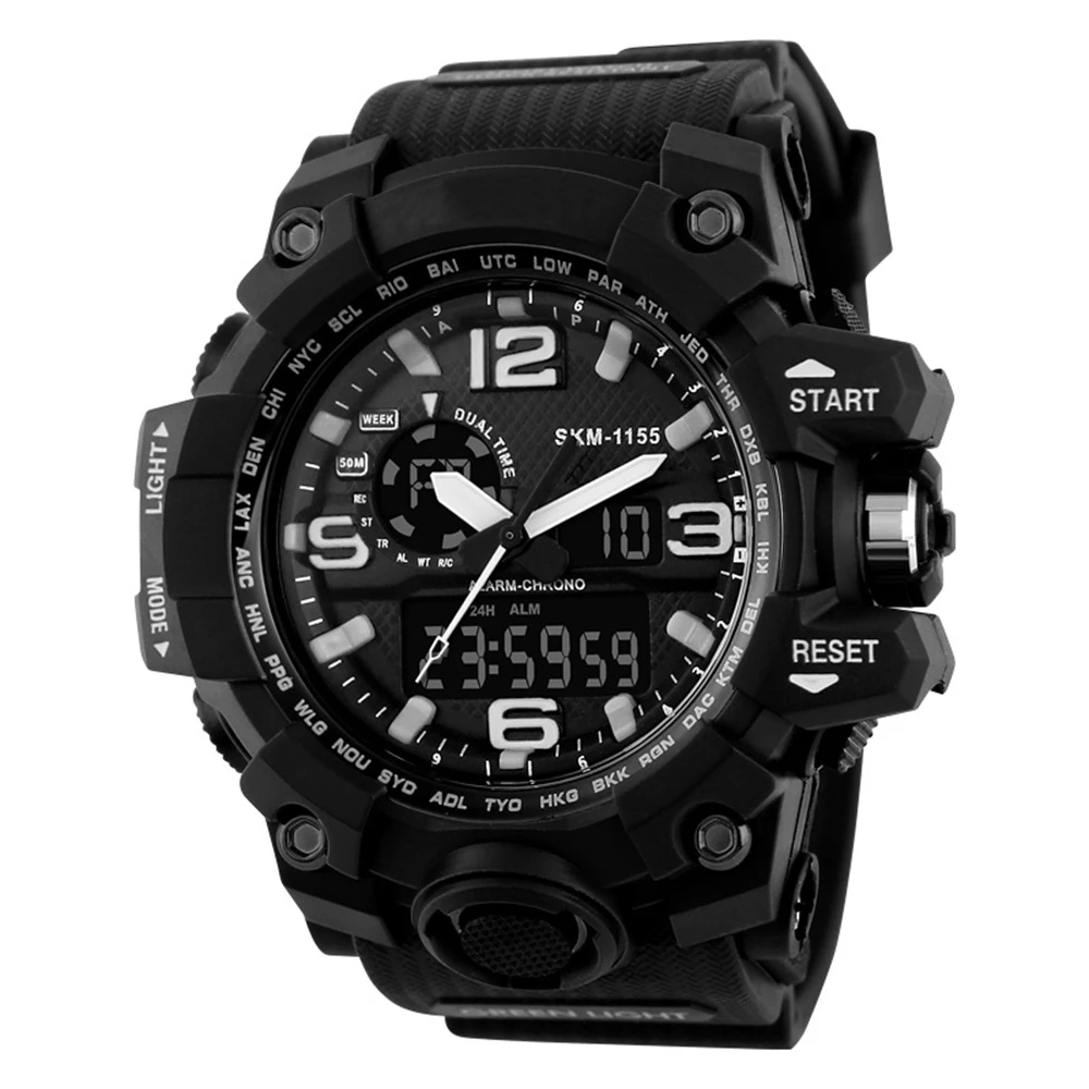 

Men Outdoor Fishing Mountaineering Multi-functional Men's Analog Electronic Watch Digital Dual Display with EL Back Light