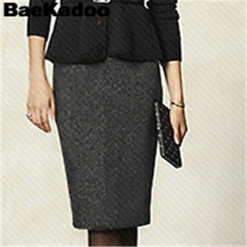 

BAEKADOO Black Dark Gray Casual Saia Faldas Office Lady Work Wear Pencil Skirt