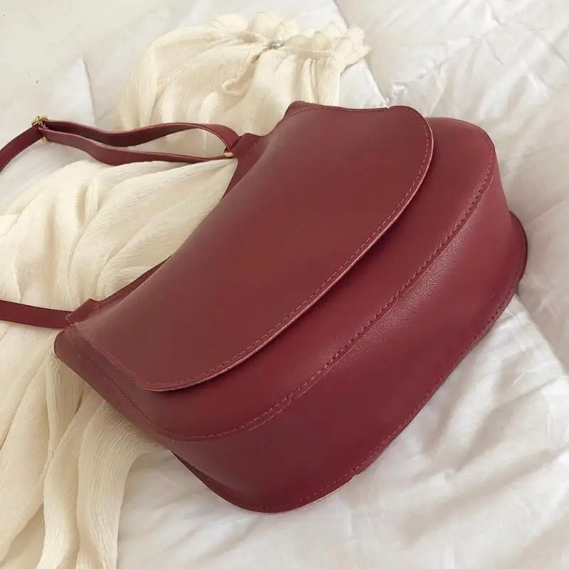 Women Fashion Wide Solid Color Shoulder Handbags Female Simple PU Leather Women Large Capacity Pure Color Flap Crossbody Bags