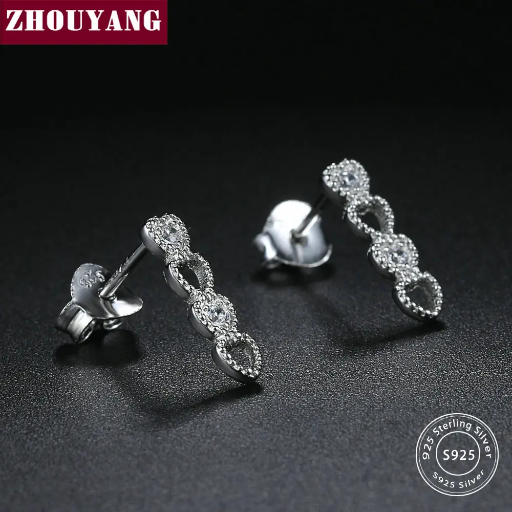 ZHOUYANG серьги-гвоздики S925 для женщин и девушек, милые серьги 4 в форме сердца, Настоящее 925 пробы, серебряные модные ювелирные изделия, подарок на день рождения EY033
