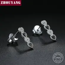 ZHOUYANG серьги-гвоздики S925 для женщин и девушек, милые серьги 4 в форме сердца, Настоящее 925 пробы, серебряные модные ювелирные изделия, подарок на день рождения EY033