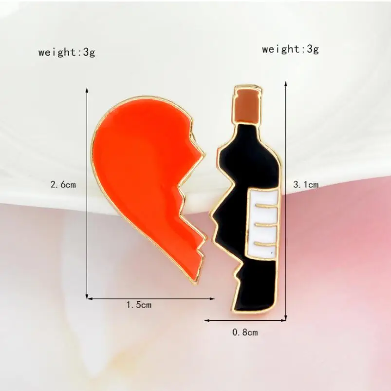 yiustar 2pcs set Broken heart and Red wine bottle Metal Brooch Pins DIY Sweater Pin Badge Gift Jewelry for women|metal brooch|pin badgesweater pins |