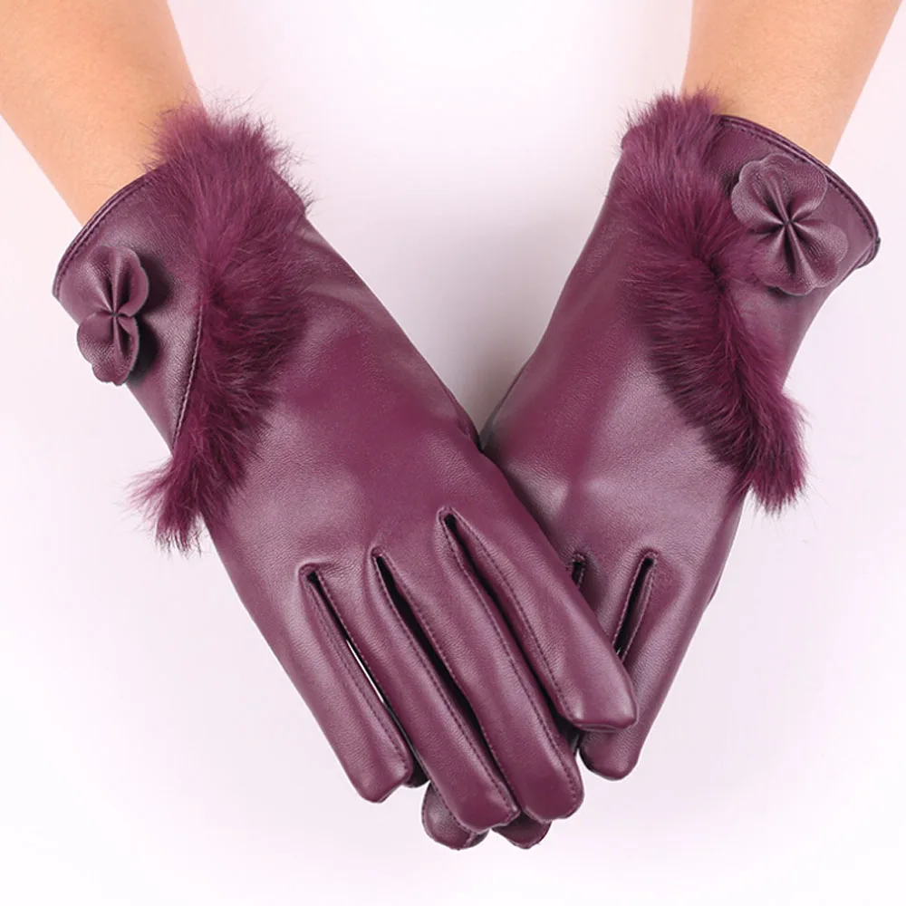 Touch Screen European Fashion Soft Leather Gloves Mittens Winter Women