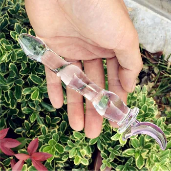 17*2.5CM Small Moon Shape Crylinder Pyrex Glass Dildo Penis Crystal Anal Plug Sex Toys Masturbation Female Masturbator Men 2