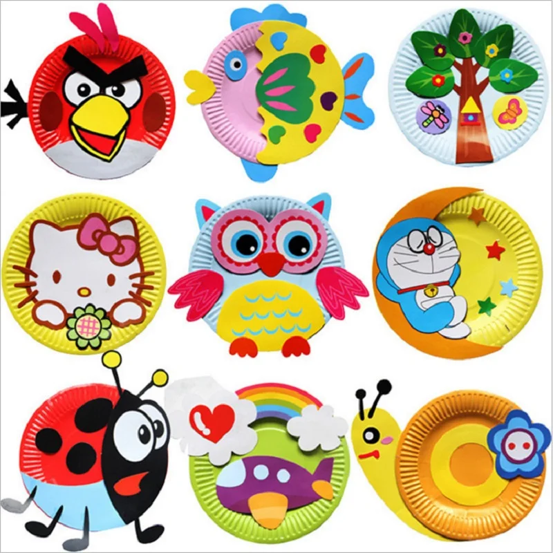 

Animal Cartoon Paper Plate Drawing DIY Handmade Craft Toys Material Package Children Creative Puzzle Toys Colorful Paper Plate