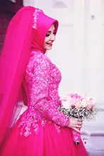 OumeiyaW0255 full long sleeve high neck with hijab lace applique beaded vestido de casamento long sleeve muslim wedding dress