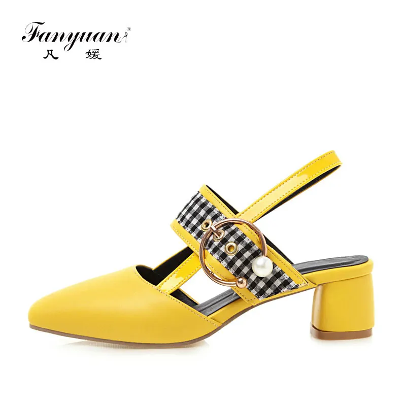 

Fanyuan Fanyuan Fashion Mixed Colors Slingbacks Pumps Concise Pearl buckle High Heels Women shoes Spring Grid pattern Casual sho
