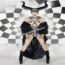 BC84 Ballroom dance costumes black cloak mens dj singer wears clothing party bar sexy dresses headdress
