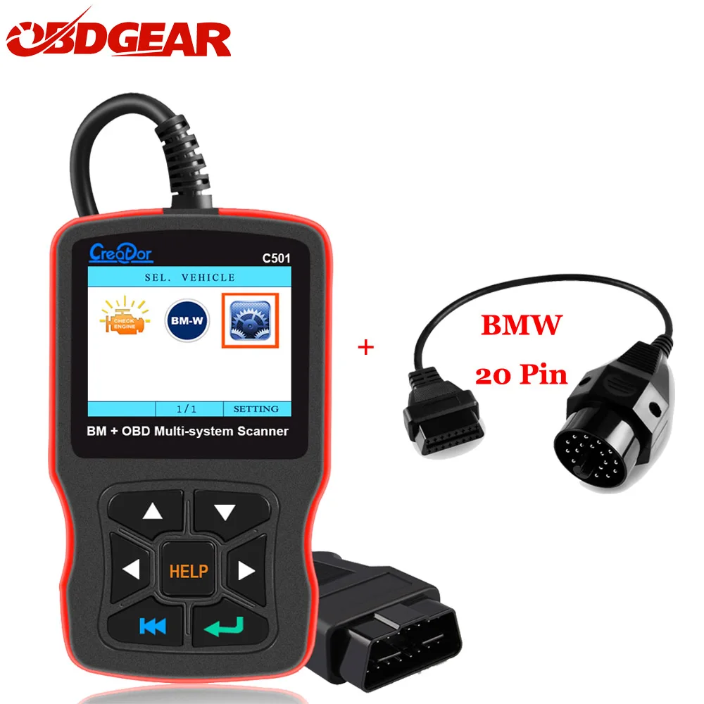 Creator C501 OBD2 сканер для BMW OBD 2 все системы диагностический сканер с BMW 20 Pin AC EPS сброс масла EPB ABS подушка безопасности - Цвет: C501 with BMW 20PIN