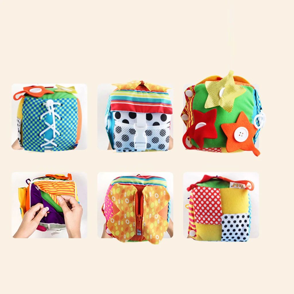 Kids Life Skill Learn To Dress Cube Puzzle Montessori Toy Fun Zip Button Snap
